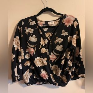 Free Kisses Black long sleeve top with flower pattern